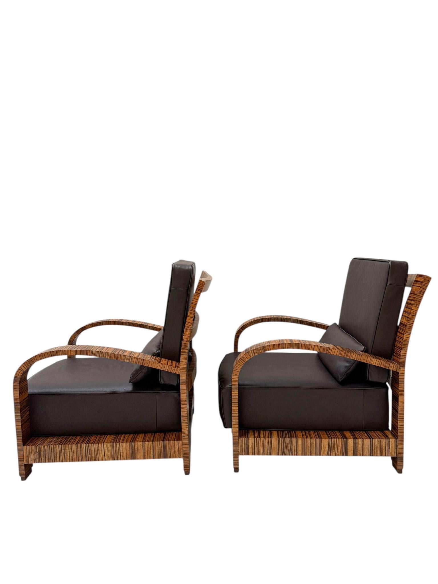 Art déco Two Art Deco Lounge Chairs with Leather Cushions France, 1930s en vente
