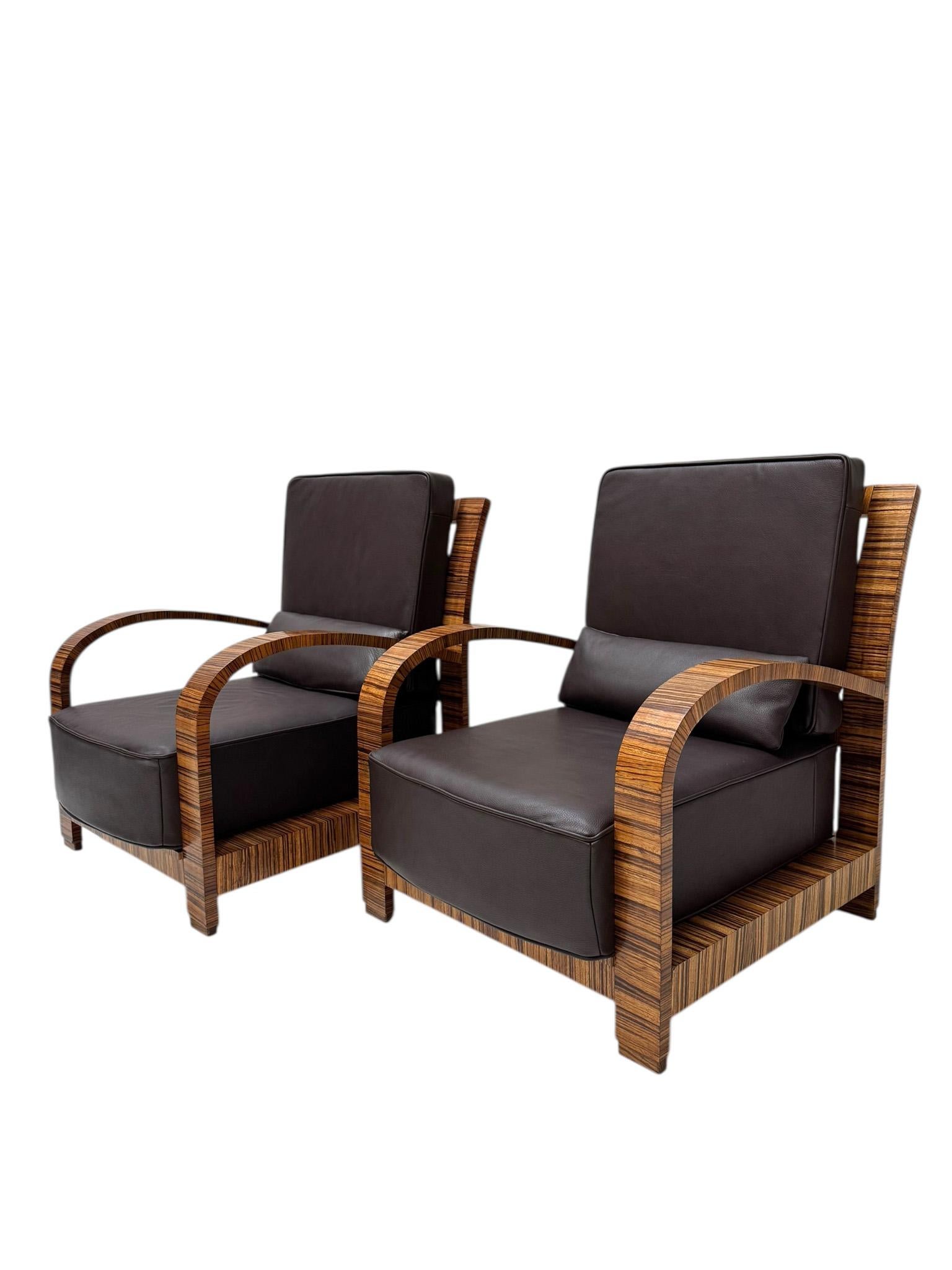 Two Art Deco Lounge Chairs with Leather Cushions France, 1930s Bon état - En vente à Amsterdam, NL