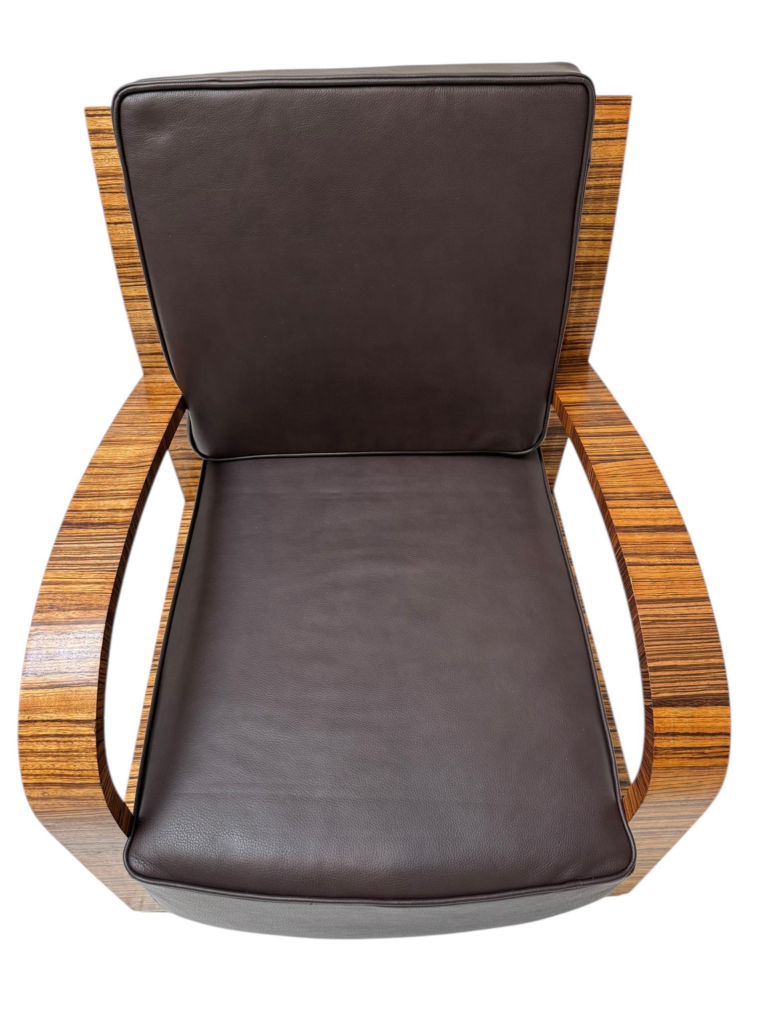Zébrano Two Art Deco Lounge Chairs with Leather Cushions France, 1930s en vente