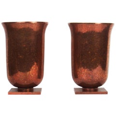Vintage Two Art Deco Metal Vases