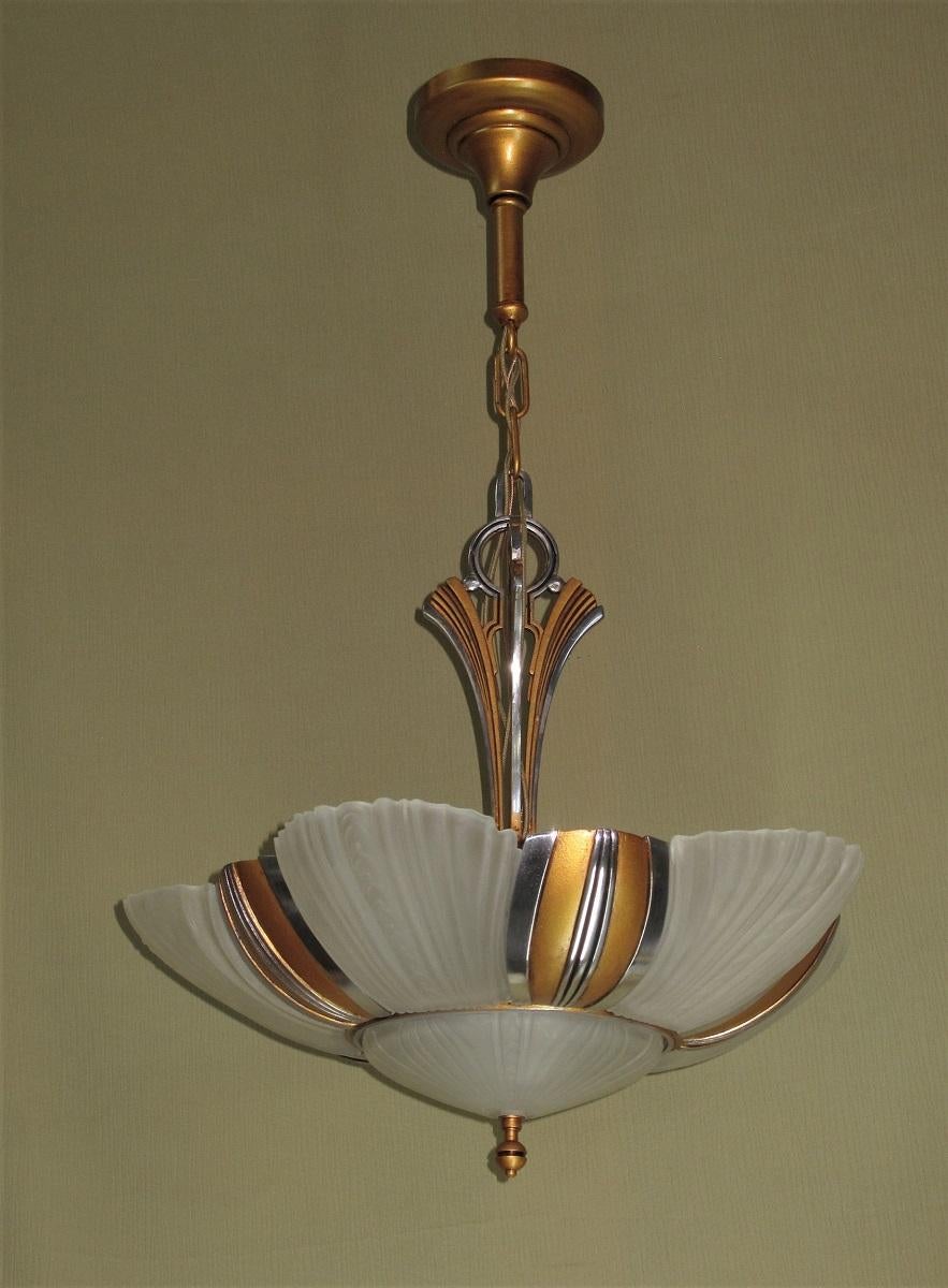 American TWO Art Deco Mid Century 7 Bulb Restored Ceiling Fixture Priced each For Sale