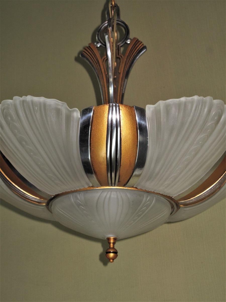 Aluminum TWO Art Deco Mid Century 7 Bulb Restored Ceiling Fixture Priced each For Sale