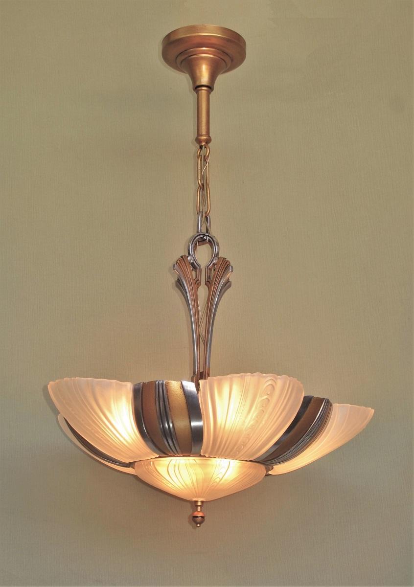 TWO Art Deco Mid Century 7 Bulb Restored Ceiling Fixture Priced each For Sale 3