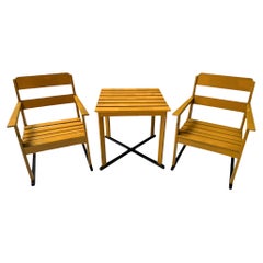 Two Art Deco Modernist Lacquered Beech Armchairs and Table, 1930s