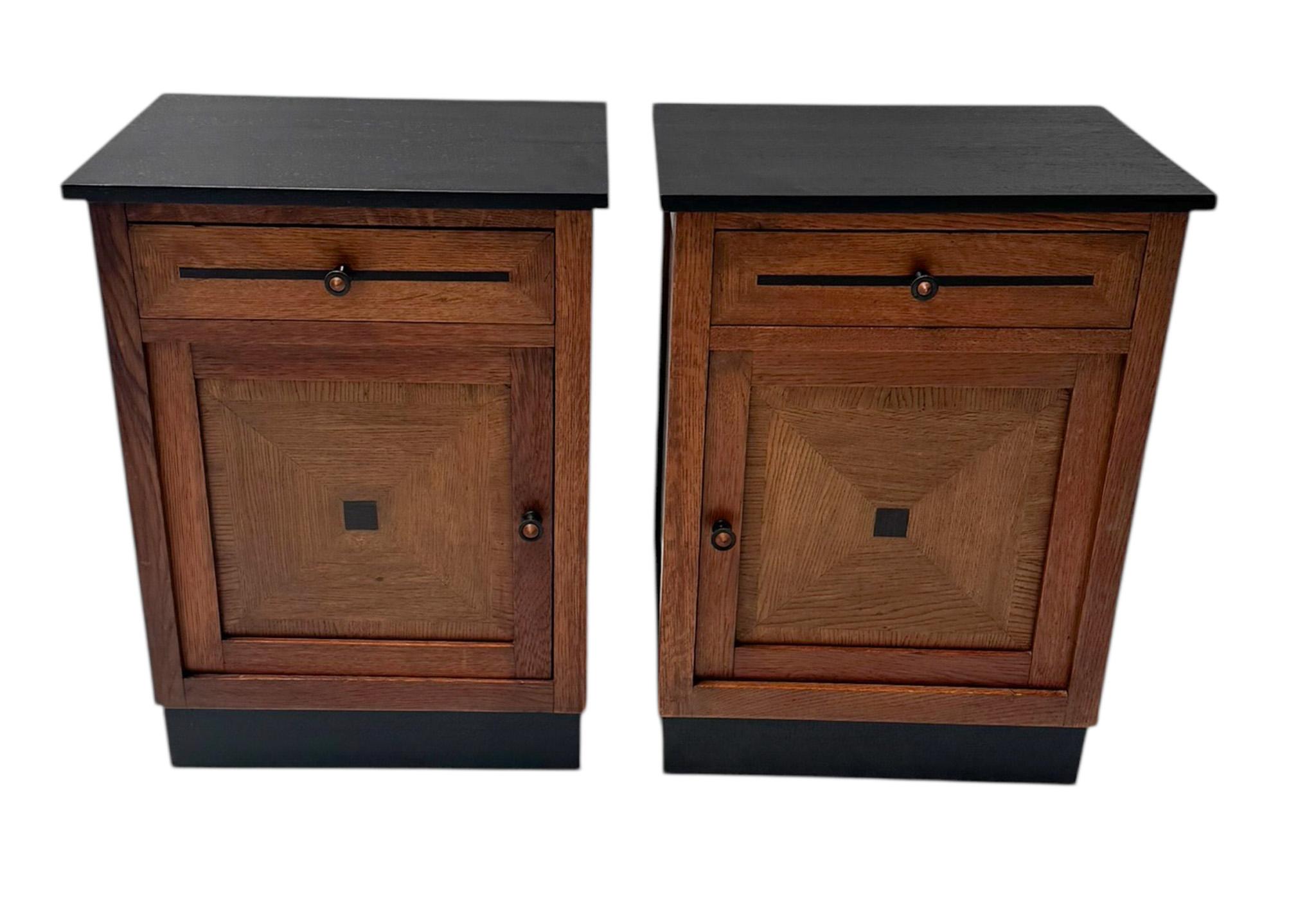 Oak Two Art Deco Modernist Nightstands or Bedside Tables, 1920s For Sale
