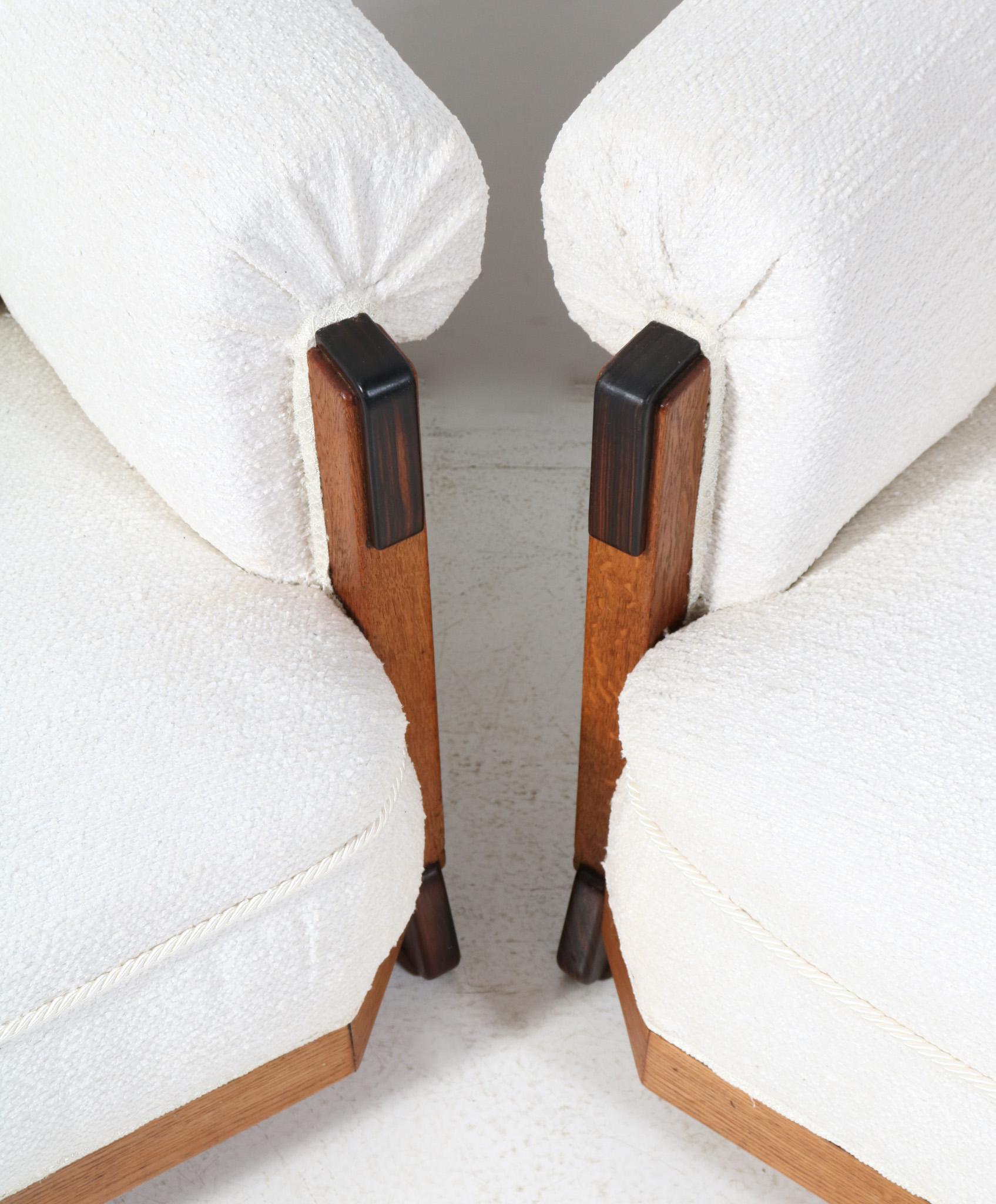 Two Art Deco Modernist Oak Lounge Chairs in Bouclé by Anton Lucas Leiden, 1920s For Sale 7