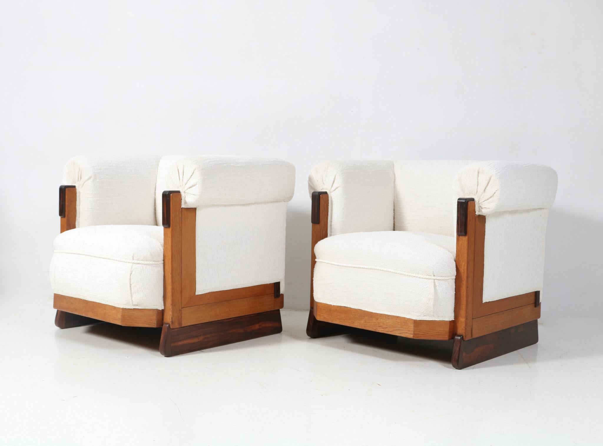 Early 20th Century Two Art Deco Modernist Oak Lounge Chairs in Bouclé by Anton Lucas Leiden, 1920s For Sale