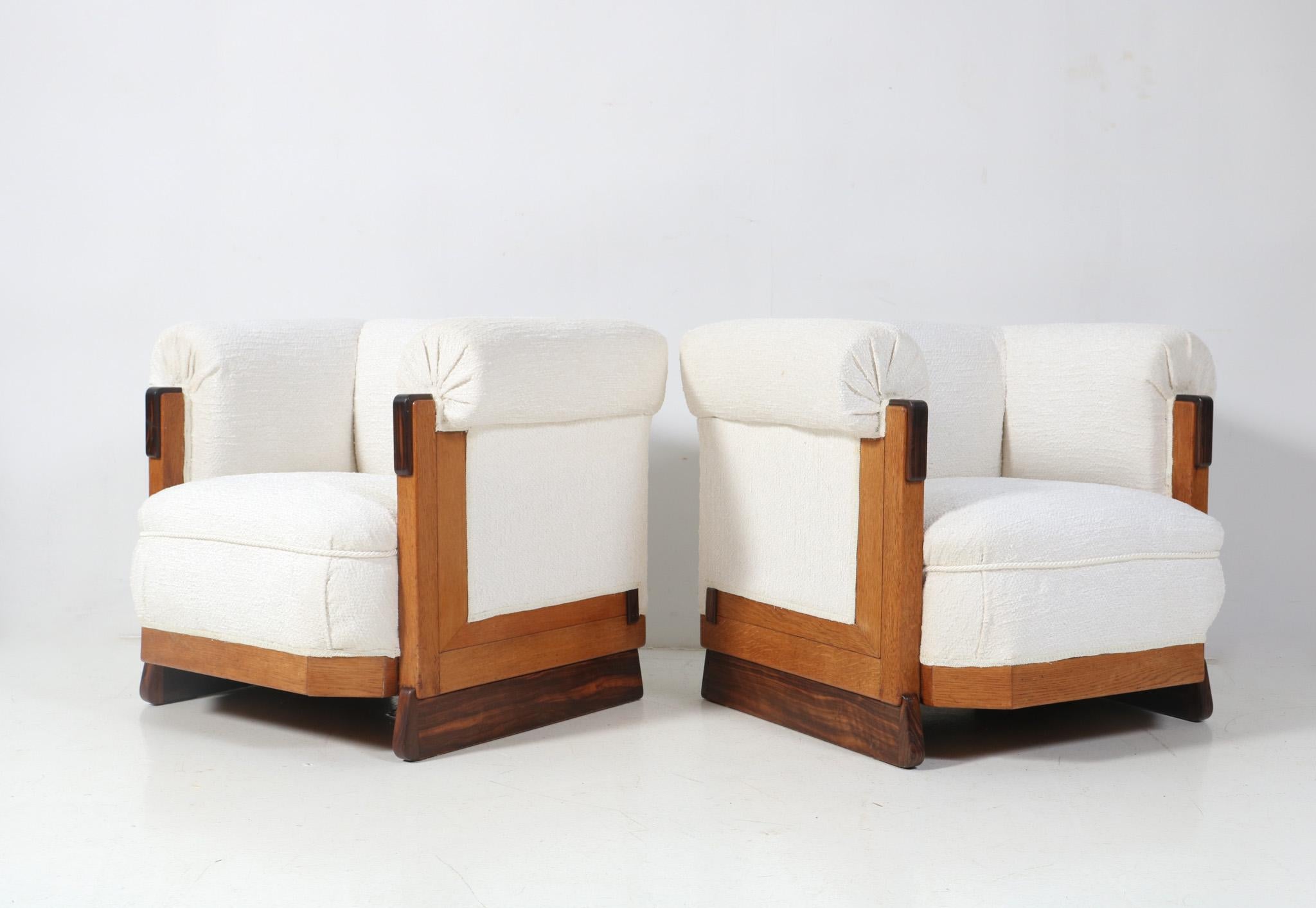 Two Art Deco Modernist Oak Lounge Chairs in Bouclé by Anton Lucas Leiden, 1920s For Sale 1