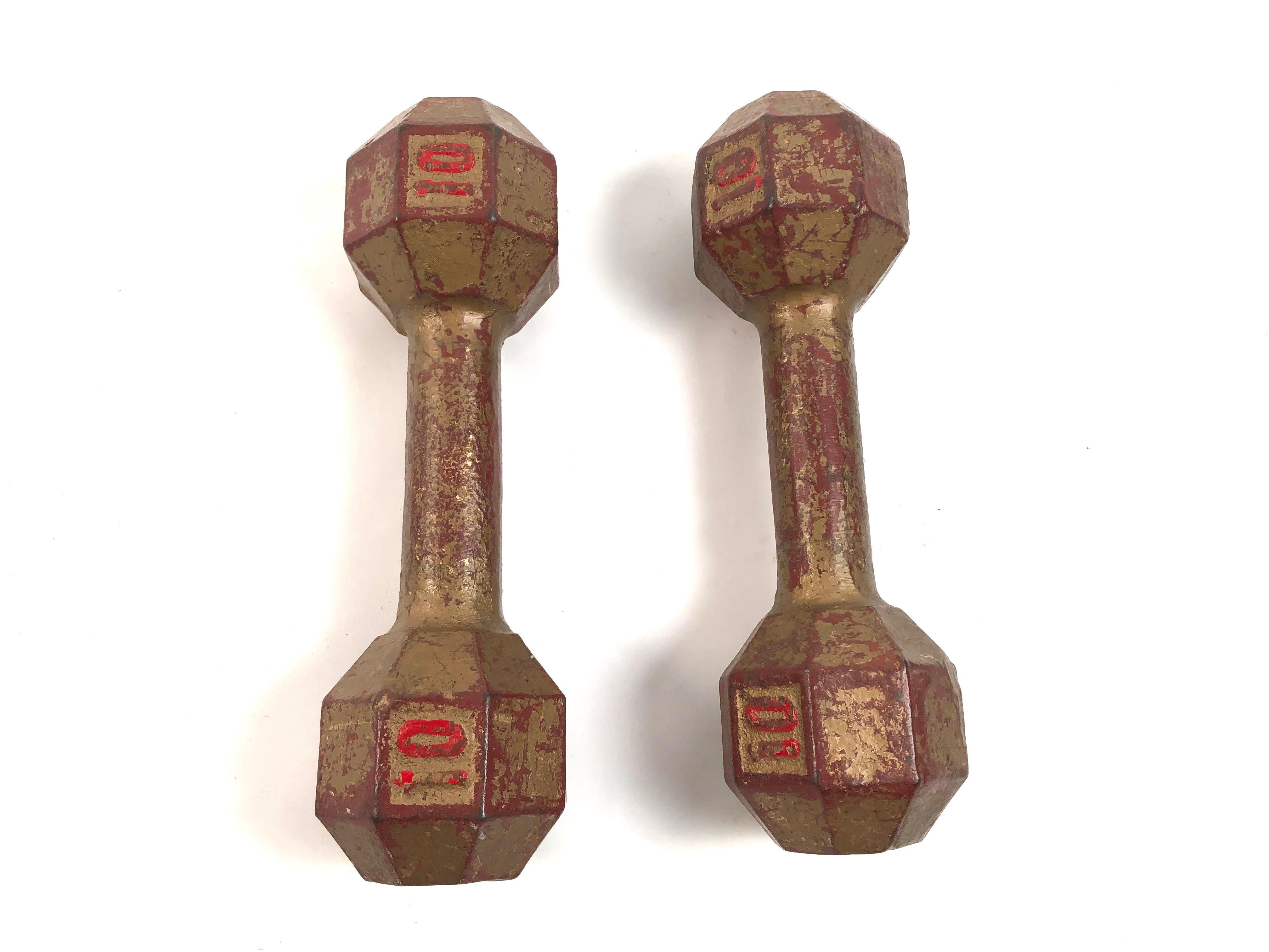 Two Art Deco Painted Cast Iron Exercise Dumbbells 2