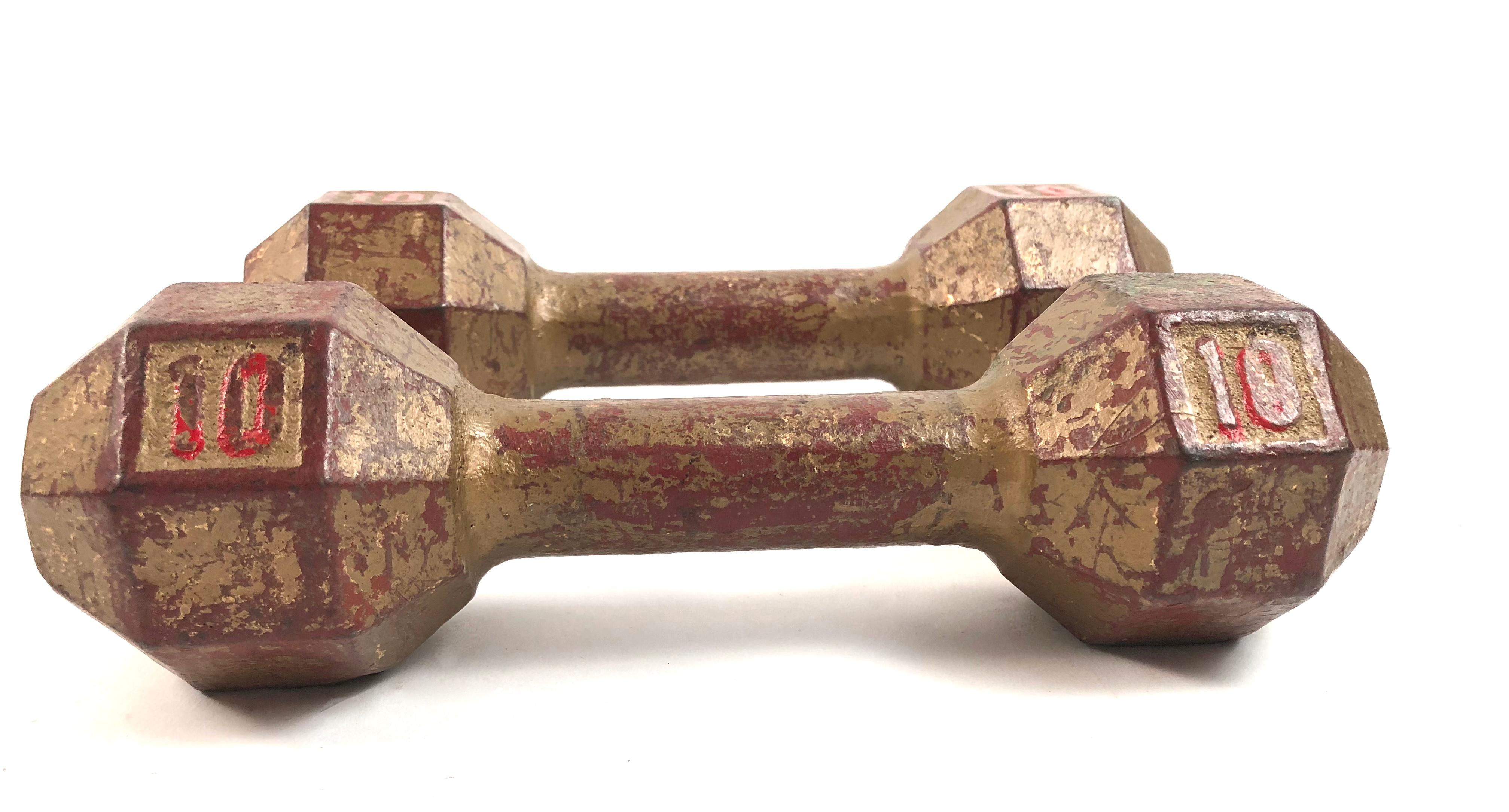 Two Art Deco Painted Cast Iron Exercise Dumbbells 3