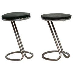 Two Art Deco Piano Stools, in Chrome Steel, Original Seating, 1960s