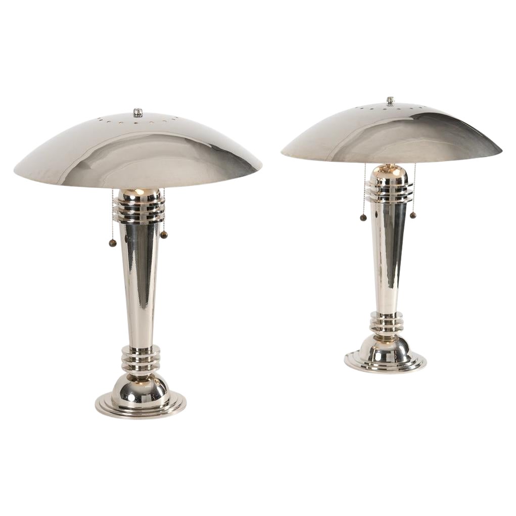 Two Art Deco Polished Nickel Table Lamps from the collection of Thierry Despont