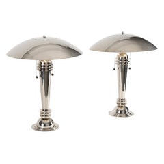 Deux lampes de table Art déco en nickel poli de la collection de Thierry Despont