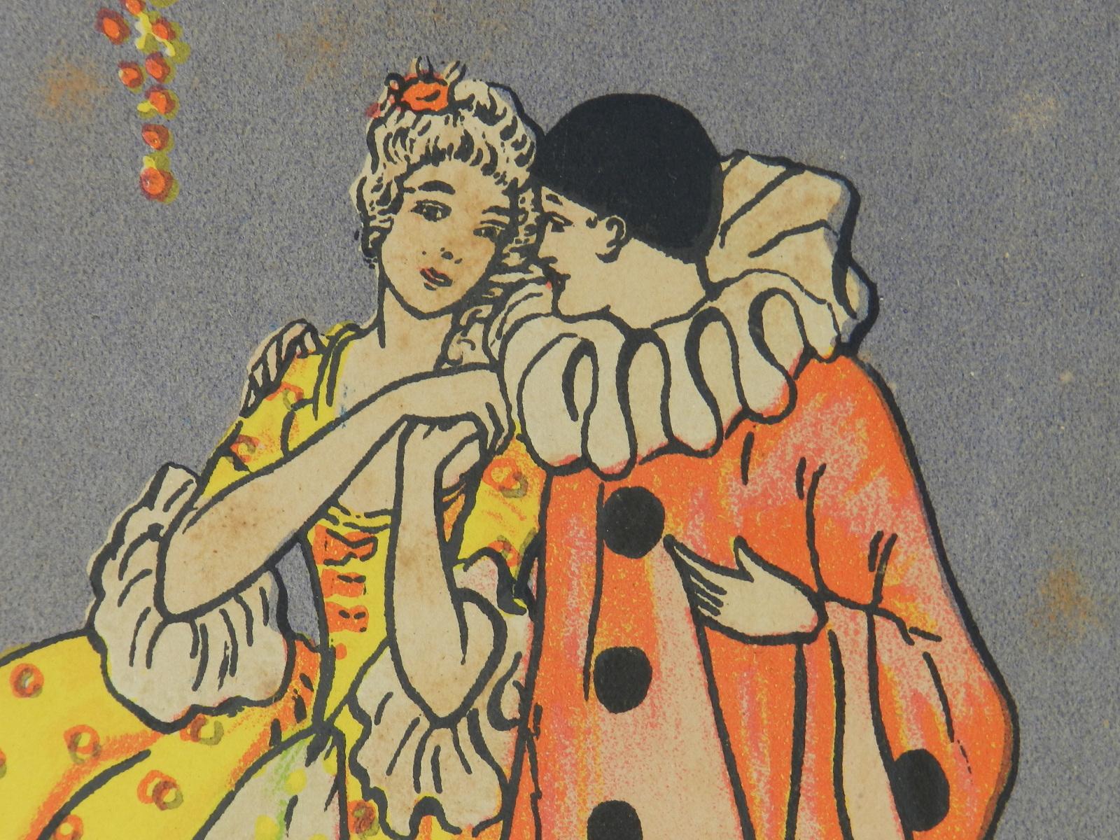 Two Art Deco Prints of Pierrot and Colombine French, circa 1930 For Sale 7