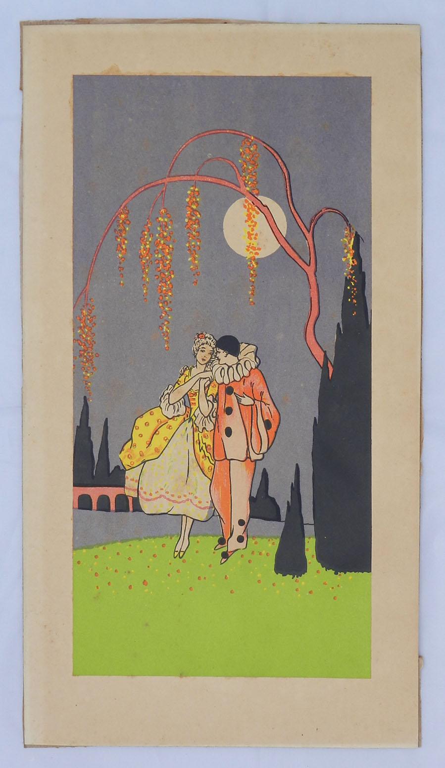 Two Art Deco Prints of Pierrot and Colombine French, circa 1930 For Sale 8