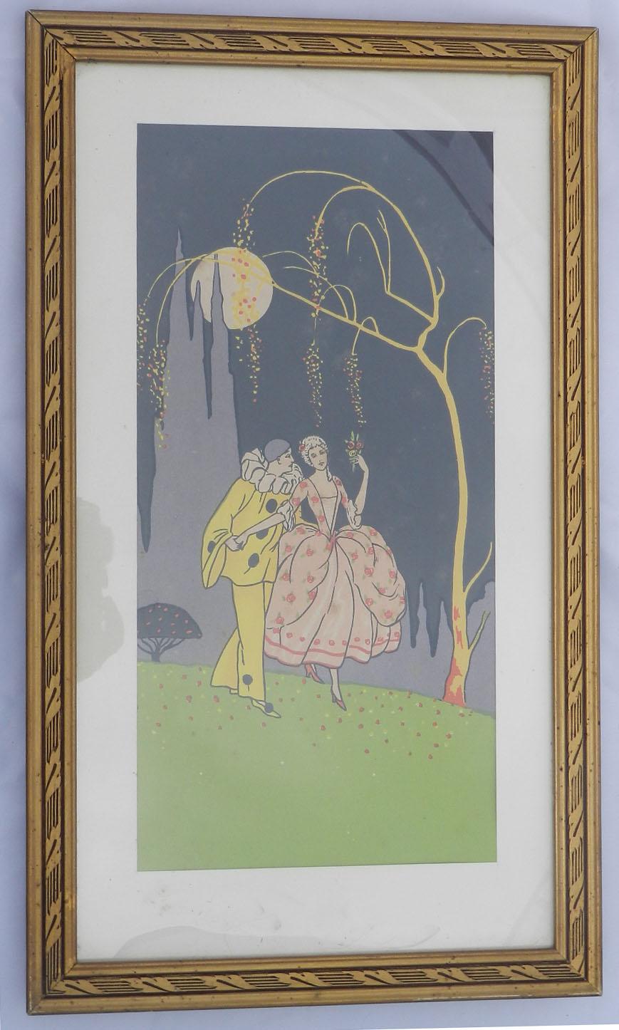 Two Art Deco Prints of Pierrot and Colombine French, circa 1930 For Sale 9
