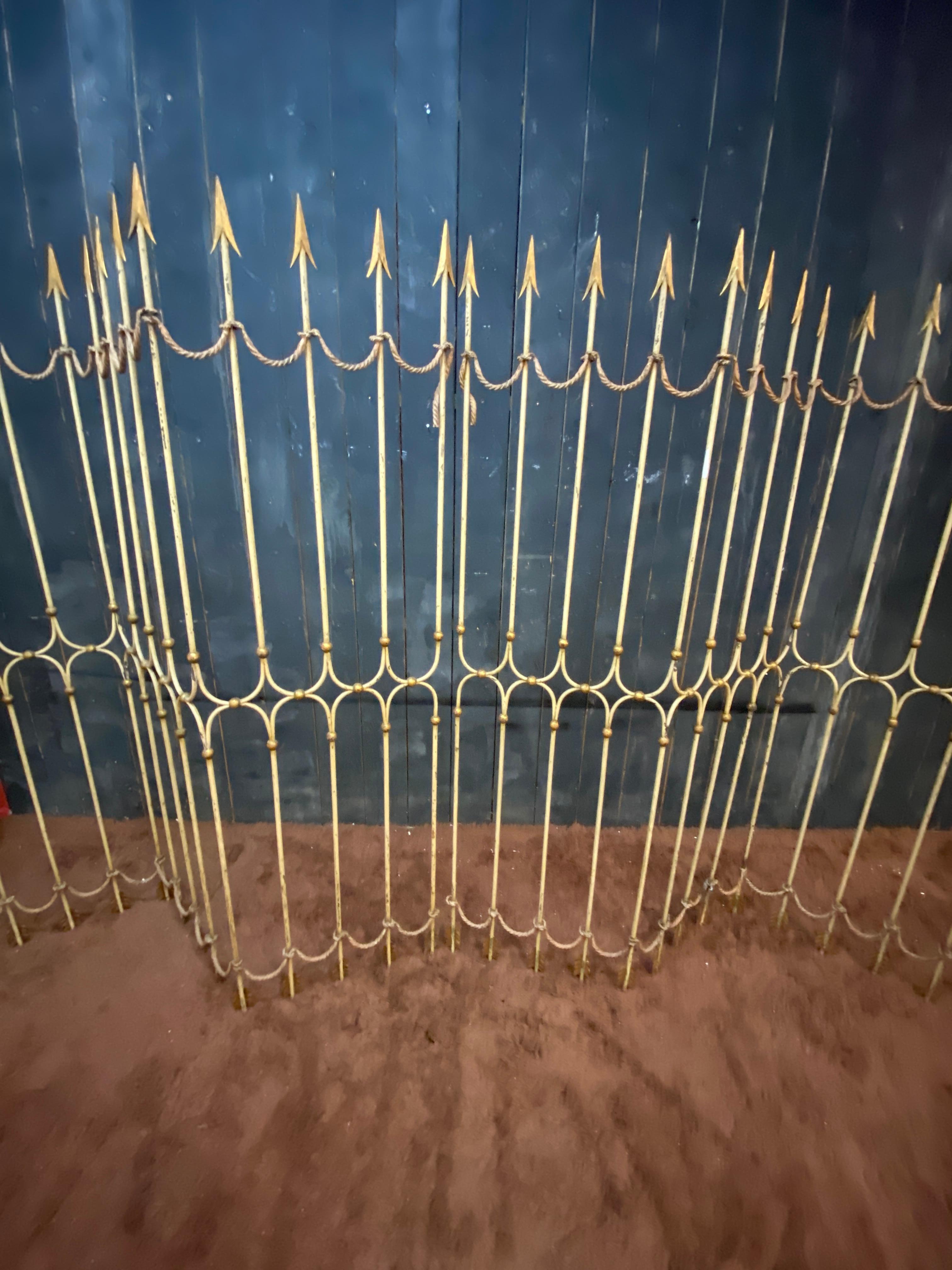 Wrought Iron Two art deco room dividers, decorated with arrows and ropes circa 1940 For Sale