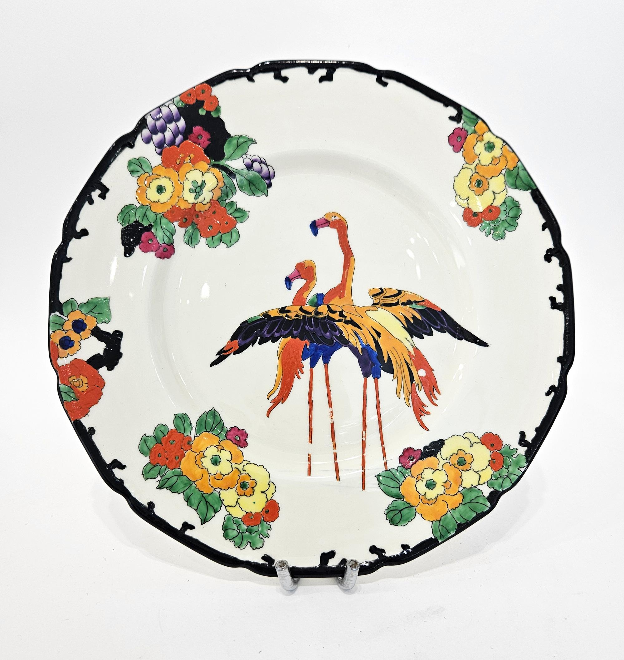 Deux assiettes à flamants roses Art déco Royal Doulton Mandarin Ware, Robert Allen, c.C. 1920 en vente 2