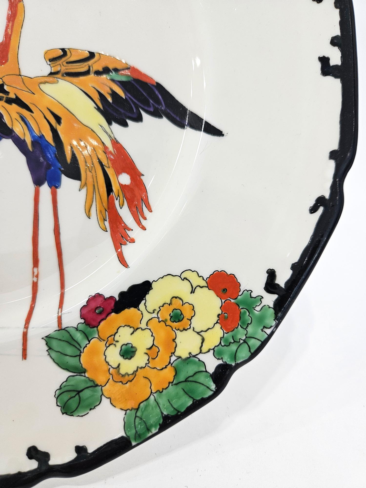 Deux assiettes à flamants roses Art déco Royal Doulton Mandarin Ware, Robert Allen, c.C. 1920 en vente 3