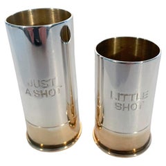Two Art Deco Silver Plate Shotgun Shell Spirit Measures with Gold Plated Bases