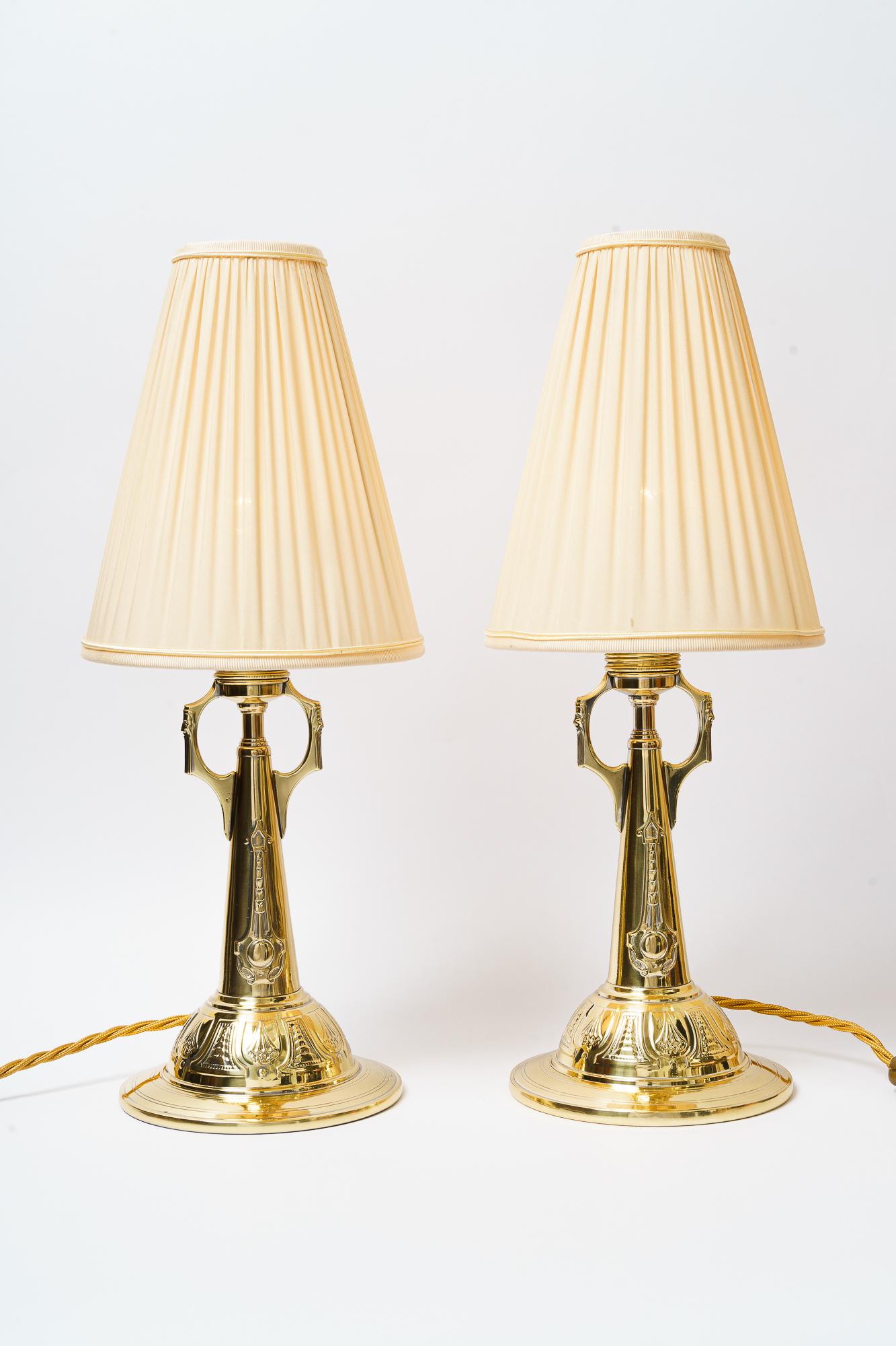 Polished Two Art Deco Table lamp with fabric shades vienna around 1920s For Sale