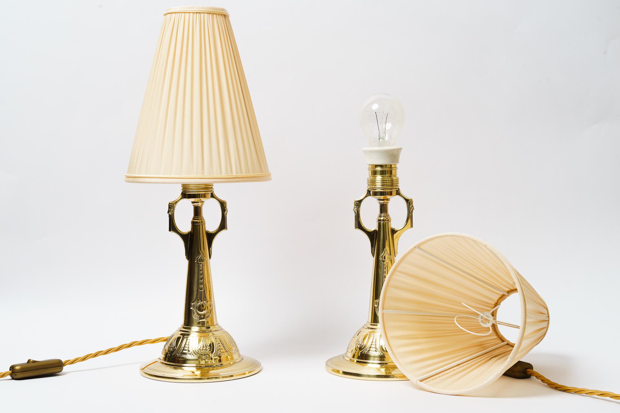 Two Art Deco Table lamp with fabric shades vienna around 1920s For Sale 2