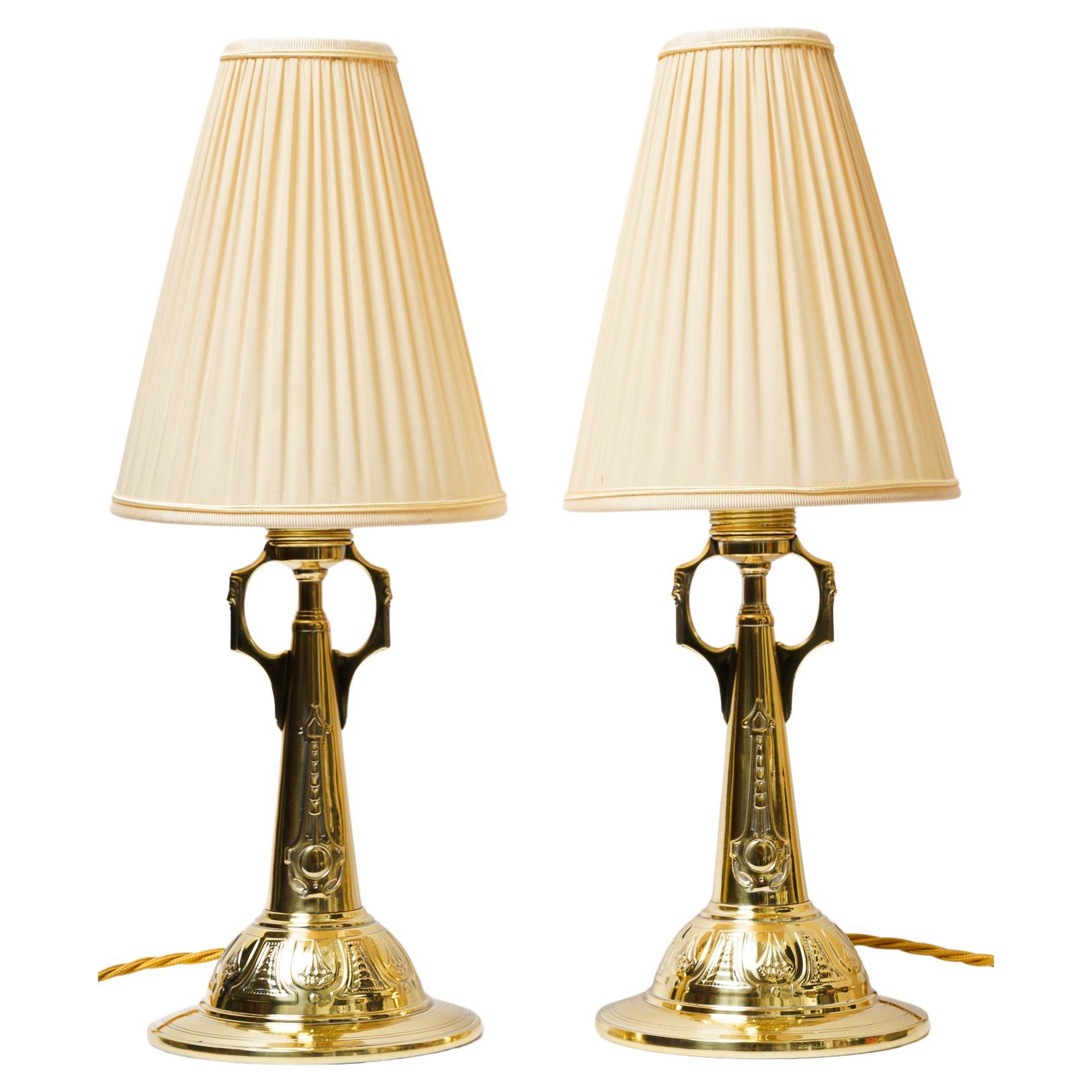 Two Art Deco Table lamp with fabric shades vienna around 1920s For Sale
