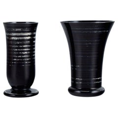 Two Art Deco Vases in Art Glass with Silver Inlays, 1930-1940s