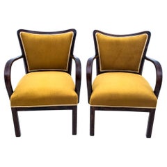 Two Art Deco Vintage Yellow Armchairs, Poland, 1940s, After Renovation