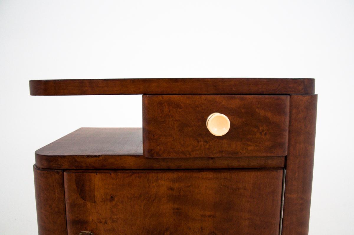Mid-20th Century Two Art Deco Walnut Nightstands After Renovation, circa 1940