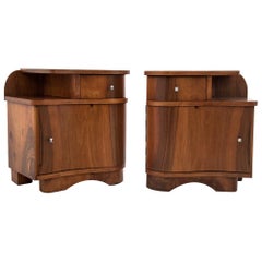 Two Art Deco Walnut Nightstands After Renovation, circa 1940