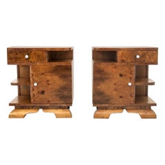 Vintage Two Art Deco Walnut Nightstands, Poland, 1960s