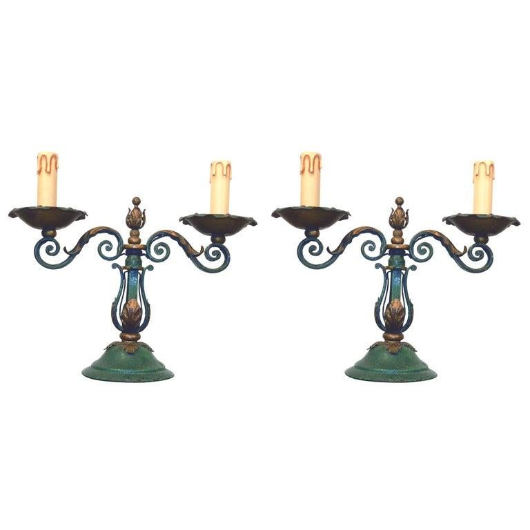 Métal Deux lampes de table en fer forgé Art déco, vers 1940 en vente