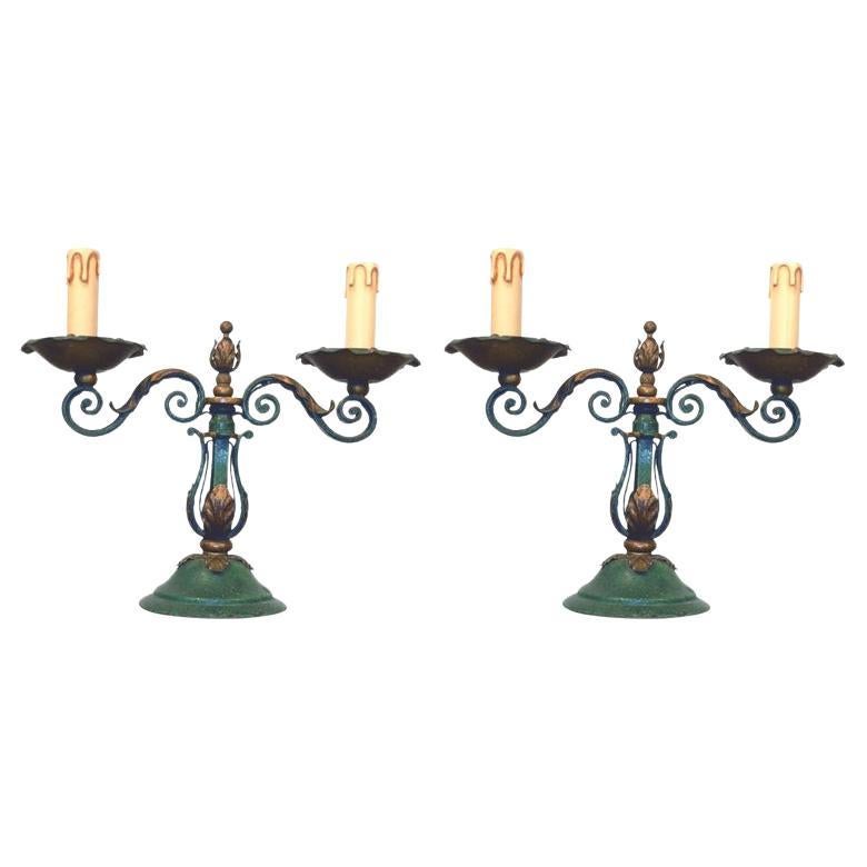 Deux lampes de table en fer forgé Art déco, vers 1940