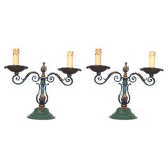 two Art Deco Wrought Iron Table Lamps, circa 1940