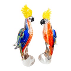 Two Art Glass Murano Parrots