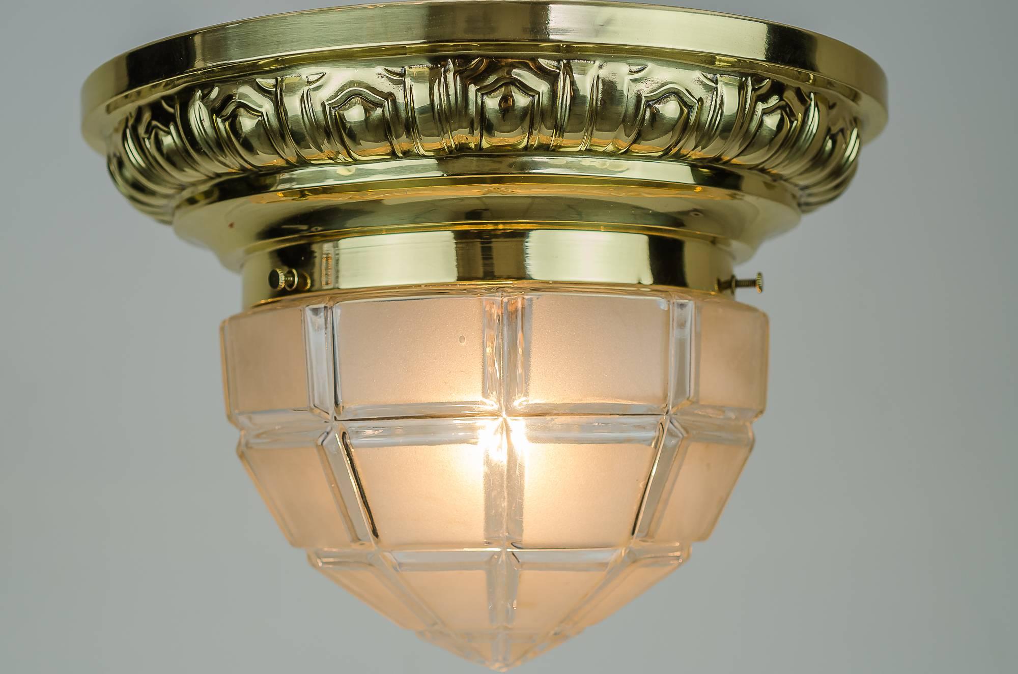 2 Art Nouveau Ceiling Lamps, circa 1908 
polished and stove enameled.