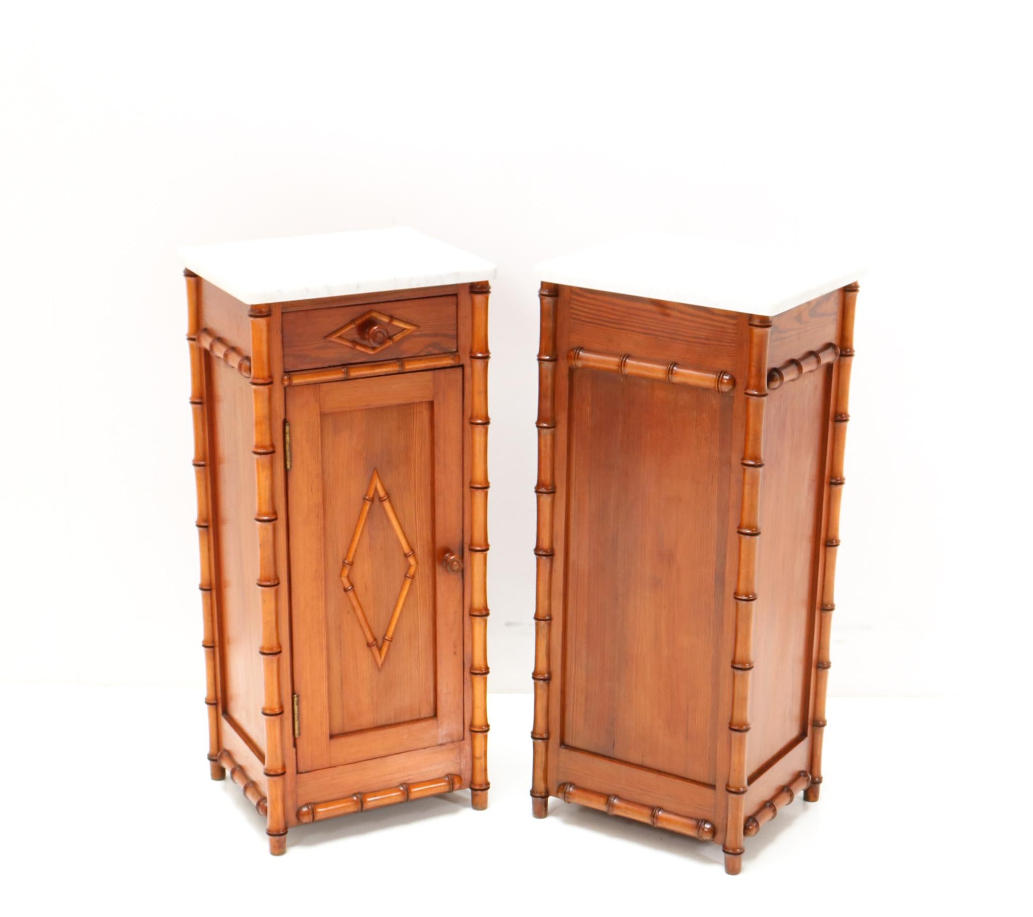 Two Art Nouveau Faux Bamboo Nightstands or Bedside Tables, 1900s 4