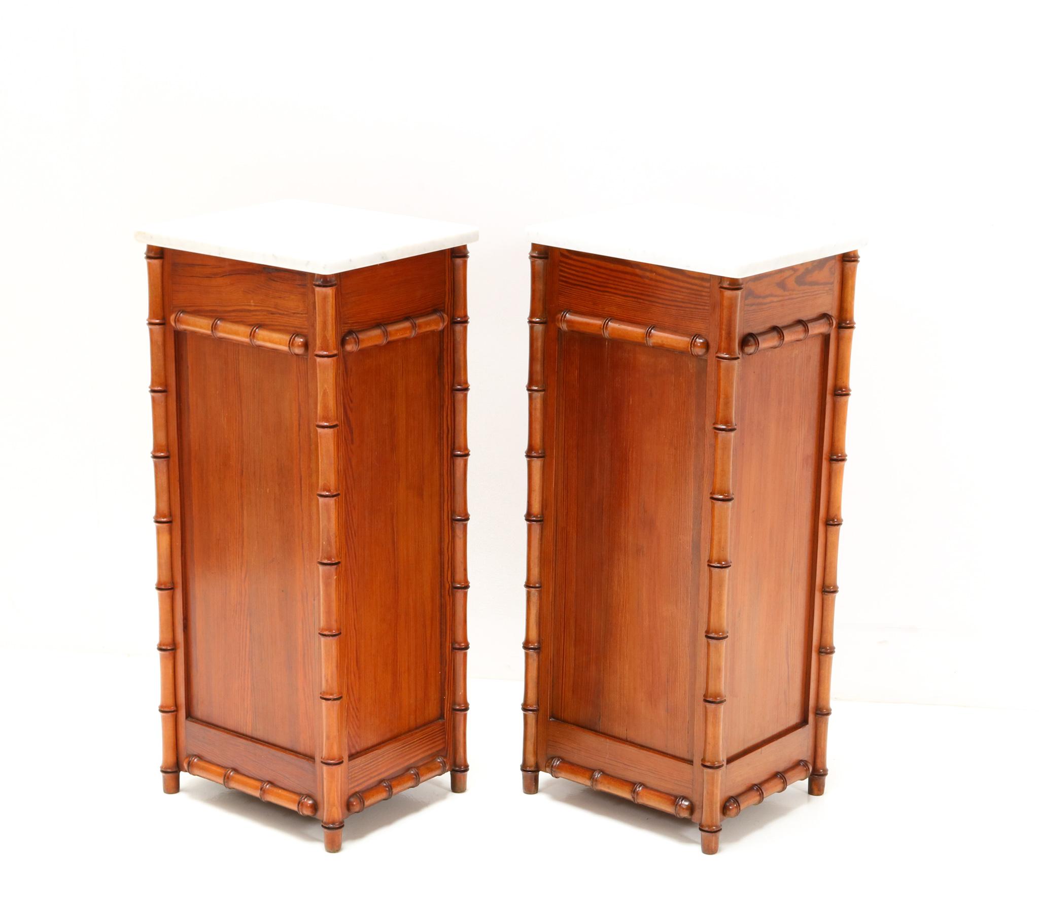 Two Art Nouveau Faux Bamboo Nightstands or Bedside Tables, 1900s 5