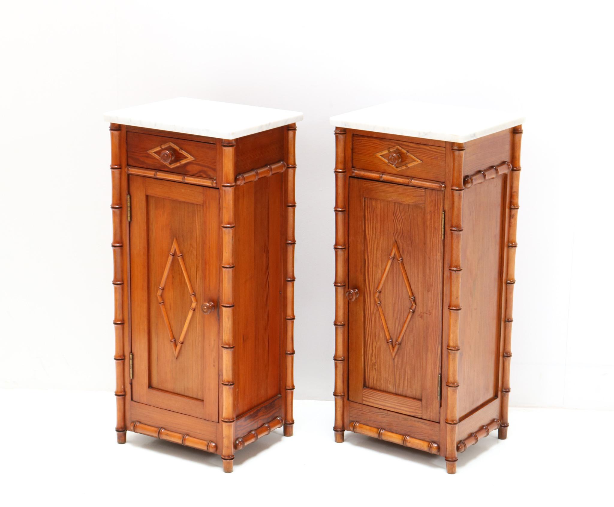 Early 20th Century Two Art Nouveau Faux Bamboo Nightstands or Bedside Tables, 1900s