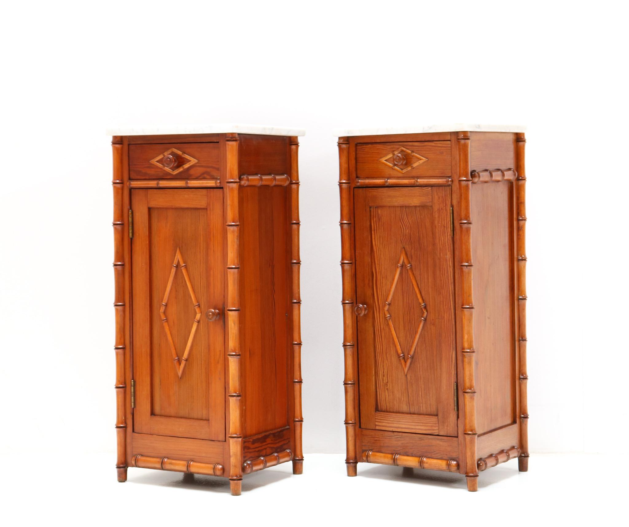 Two Art Nouveau Faux Bamboo Nightstands or Bedside Tables, 1900s 1