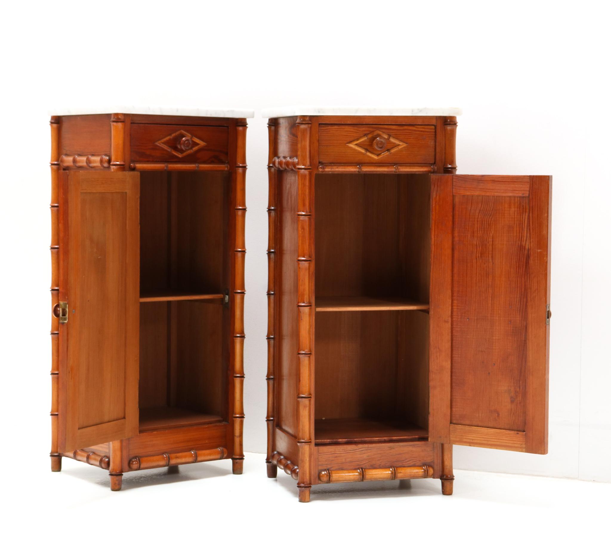 Two Art Nouveau Faux Bamboo Nightstands or Bedside Tables, 1900s 2