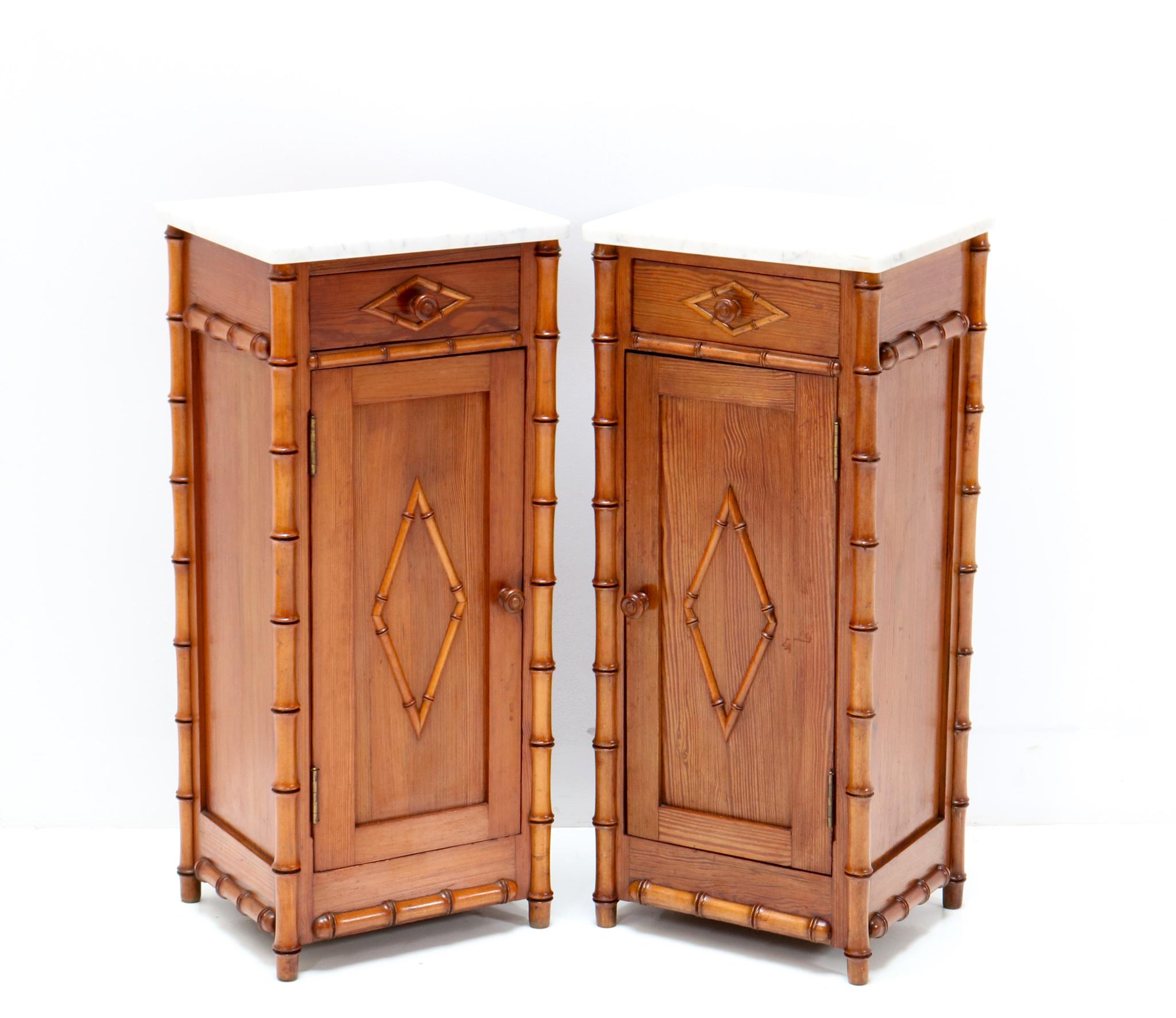 Two Art Nouveau Faux Bamboo Nightstands or Bedside Tables, 1900s 3