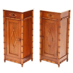 Antique Two Art Nouveau Faux Bamboo Nightstands or Bedside Tables, 1900s