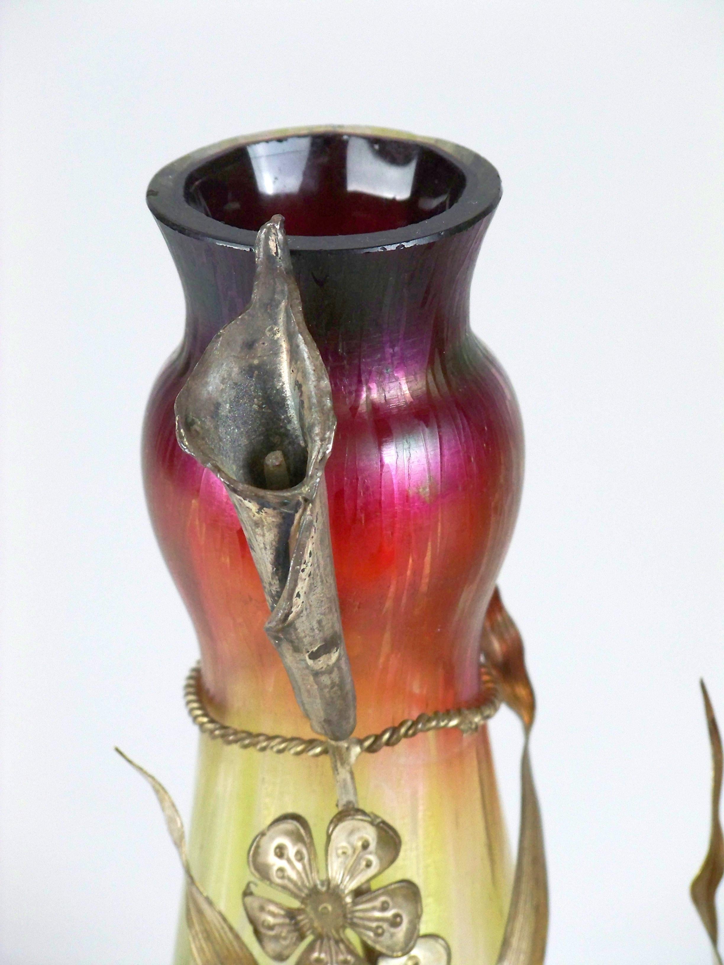 19th Century Two Art Nouveau Iridescent Vases from Rindskopf Josef