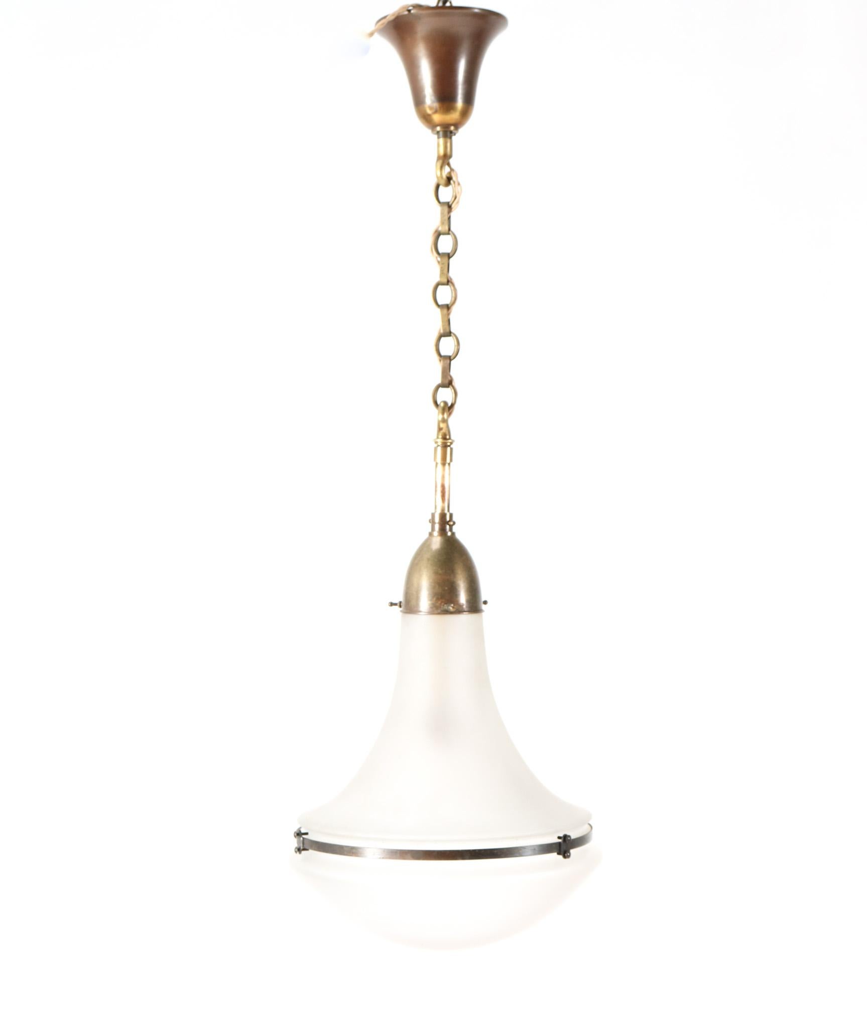 Brass Two Art Nouveau Luzette Pendant Lamps by Peter Behrens for Siemens, 1910