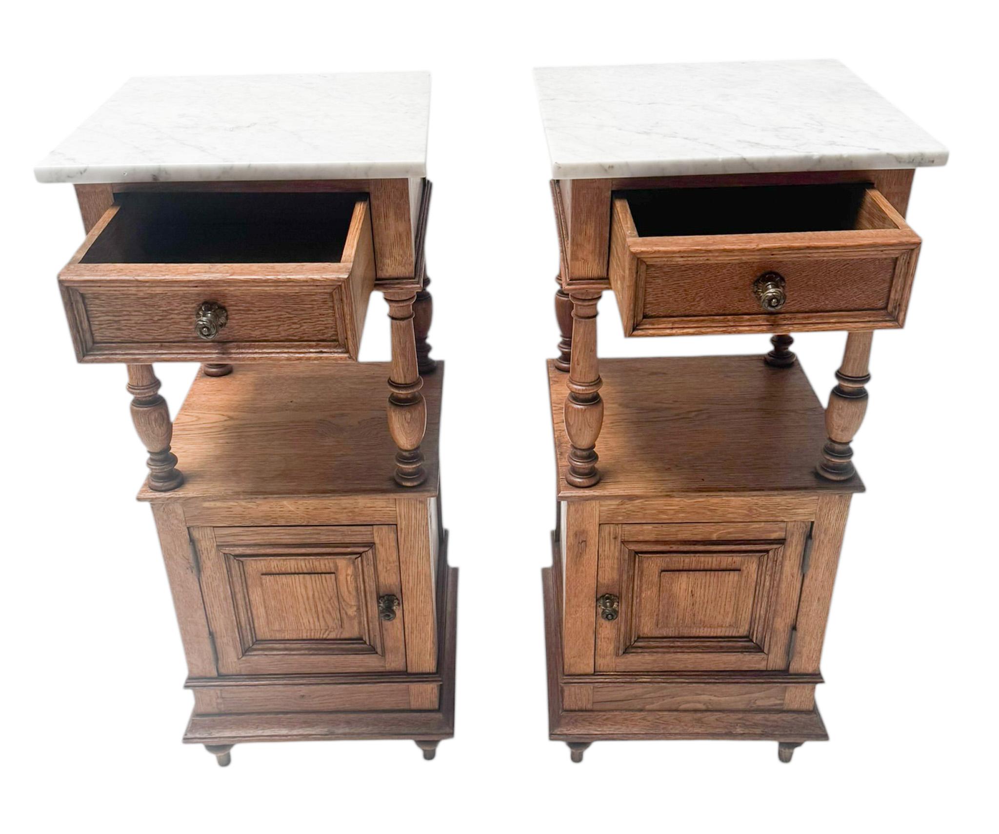 Two Art Nouveau Nightstands or Bedside Tables with Marble Tops, 1900s For Sale 4