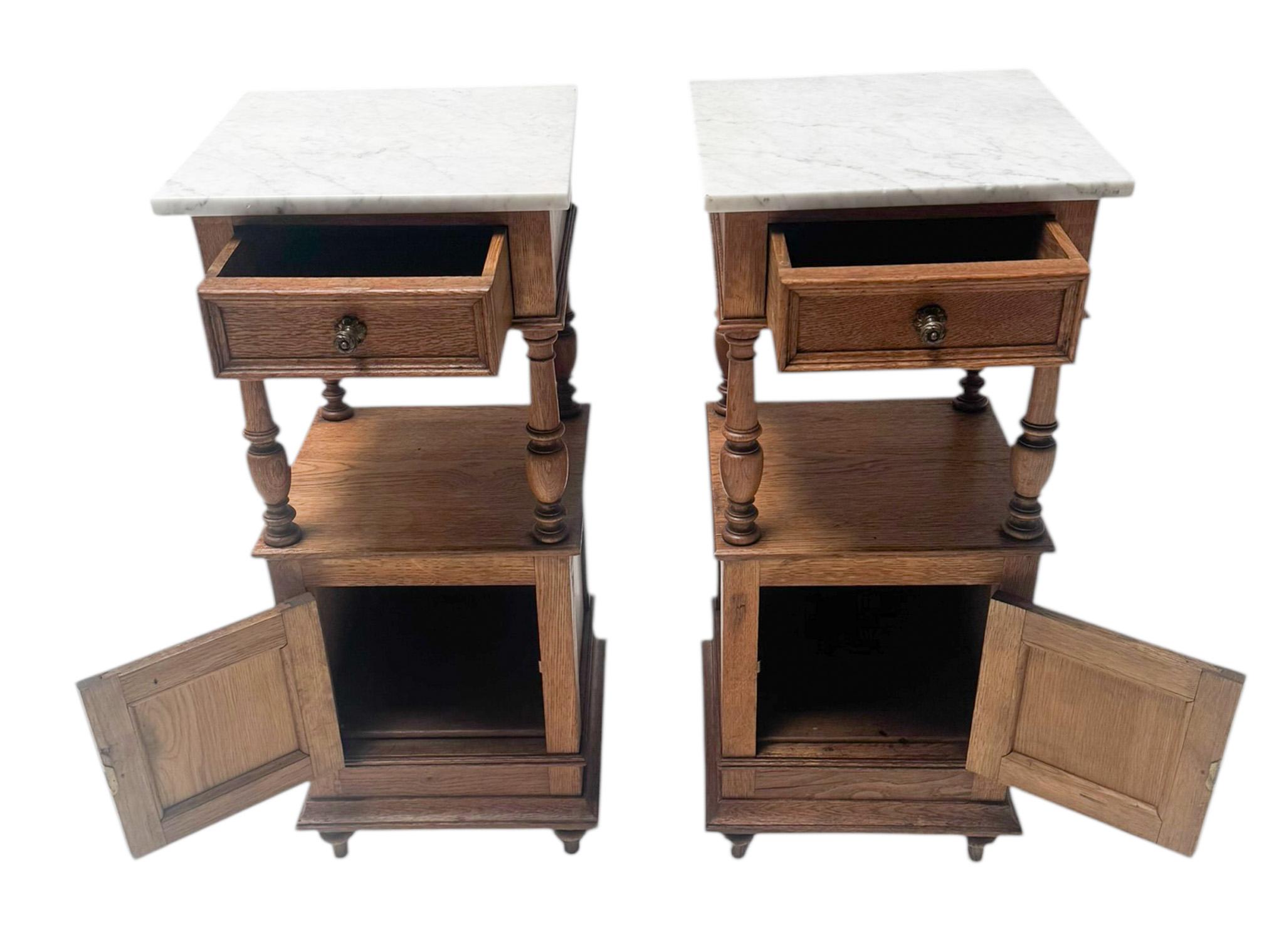Two Art Nouveau Nightstands or Bedside Tables with Marble Tops, 1900s For Sale 5