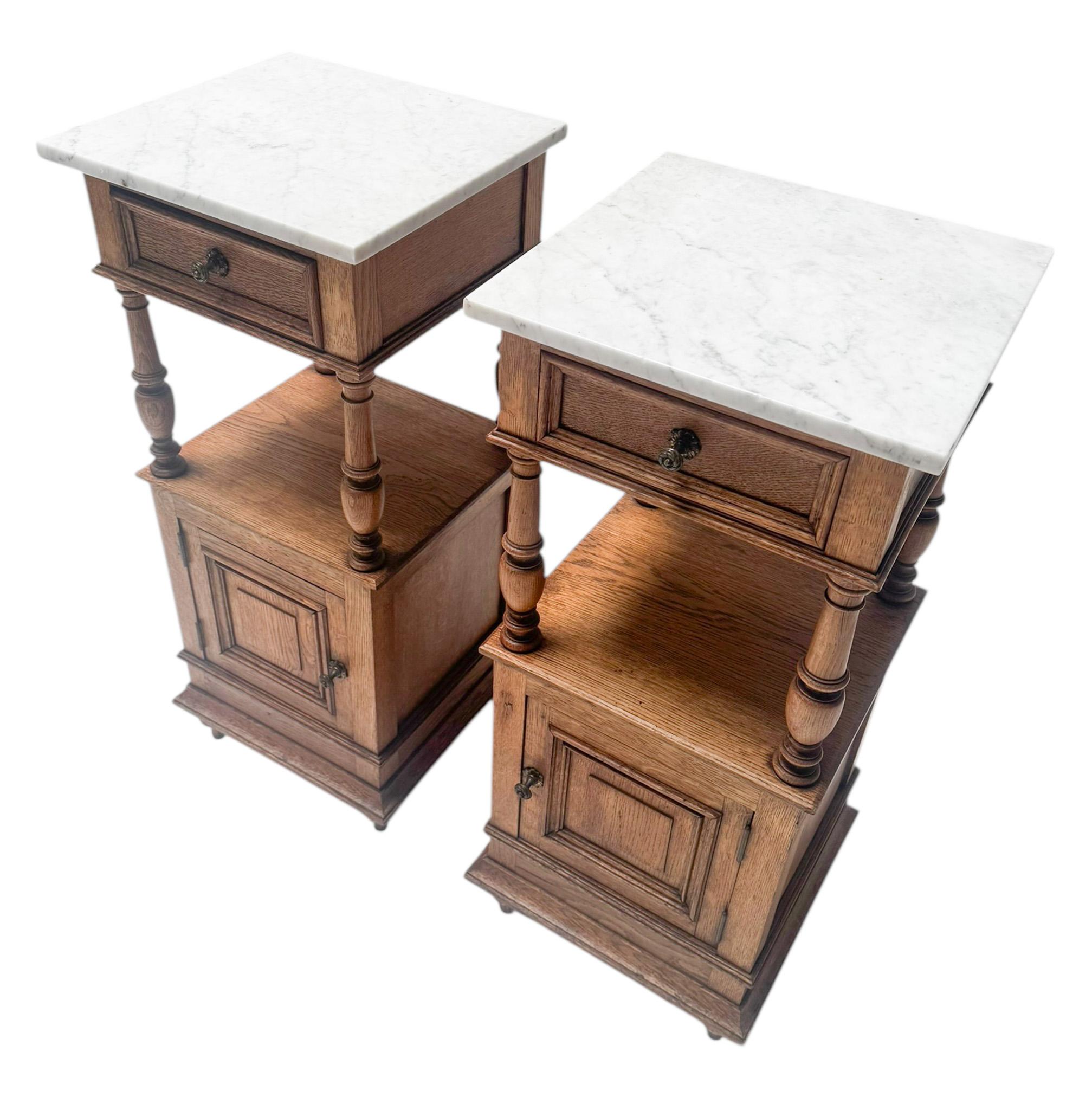 Two Art Nouveau Nightstands or Bedside Tables with Marble Tops, 1900s For Sale 6
