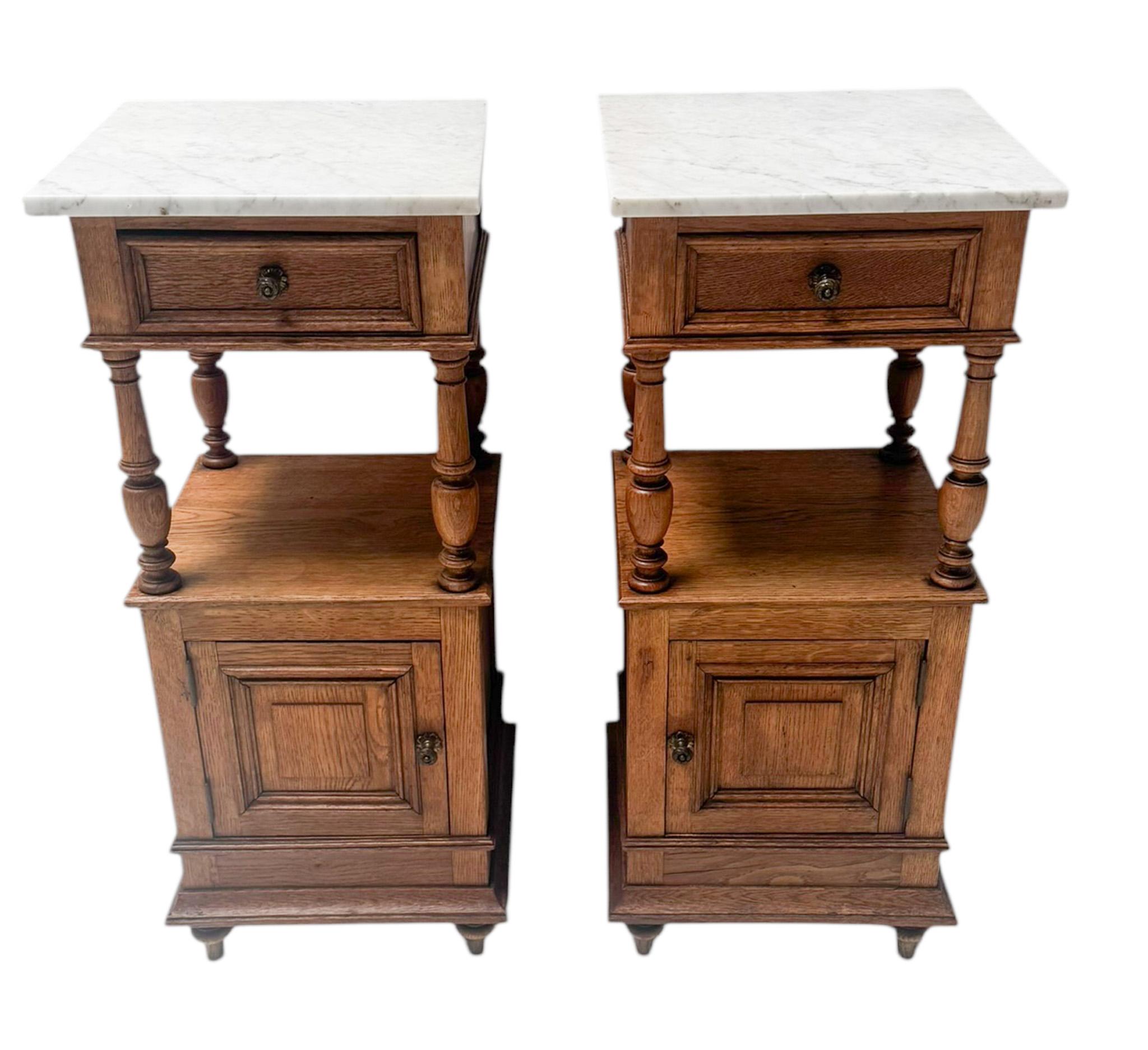 Dutch Two Art Nouveau Nightstands or Bedside Tables with Marble Tops, 1900s For Sale